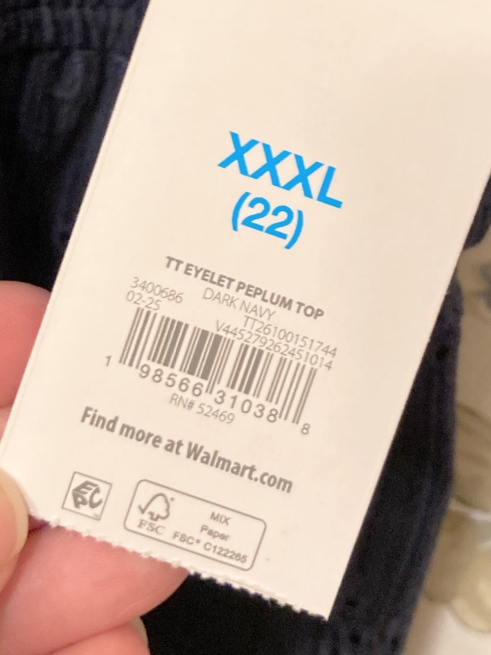 NWT Time and Tru Women’s Eyelet Flutter-Sleeve Peplum Top in Navy Size XXXL - Picture 5 of 10